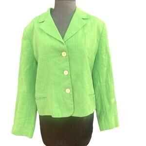 Vtg Citrus Green Linen Button Front Minimalist Feminine Jacket 12